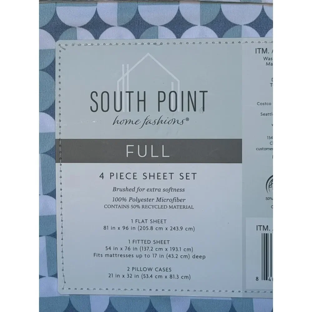 South Point Home Fashions Full Sheet Set Blue/White Geometric